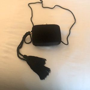 Black suede shoulder or clutch purse w/gold buckle
